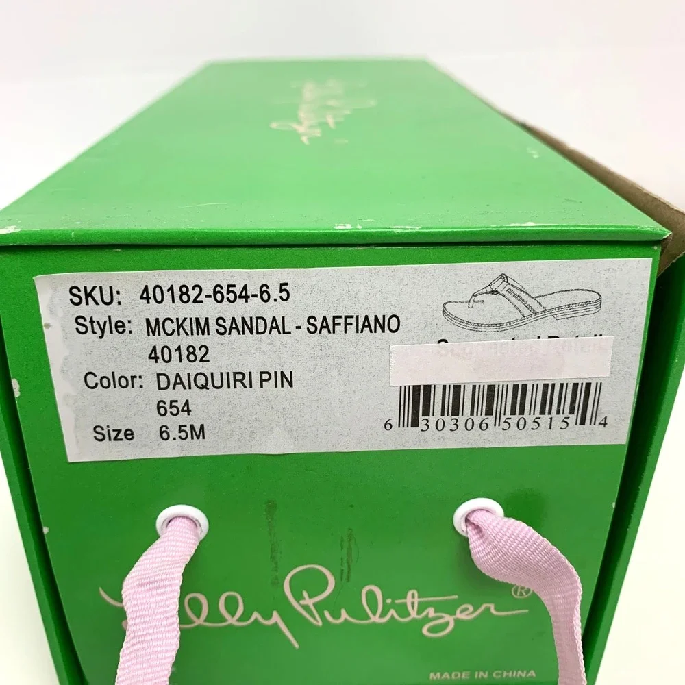 New Lilly Pulitzer McKim Saffiano Leather Thong Sandals 6.5 Daiquiri Pink Coral